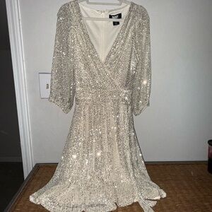 DKNY Silver Sequin Long Sleeve Dress